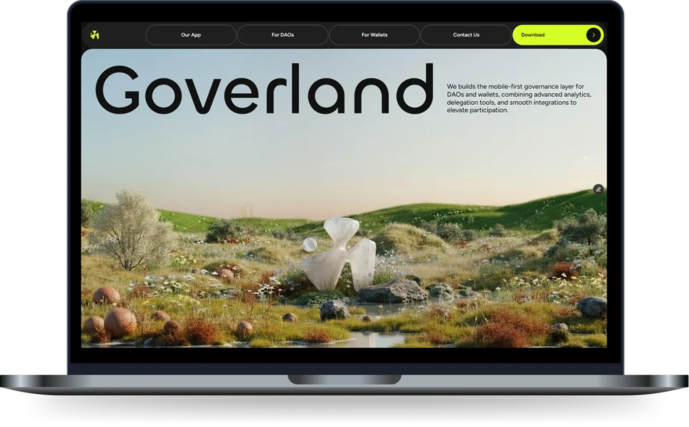 Goverland landing page on MacBook