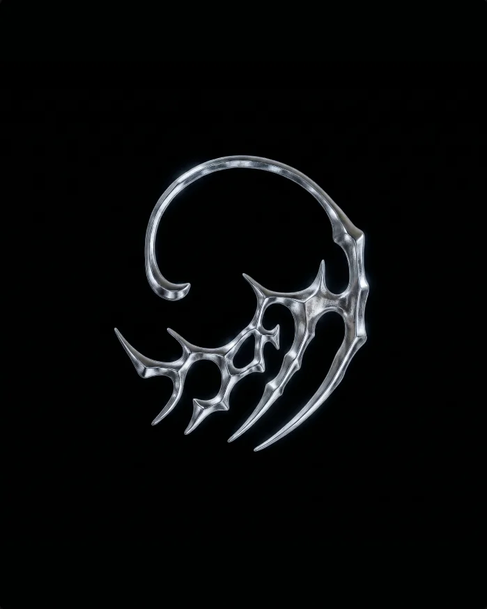 The Rat claws mark — a chromed rodent skeleton with a long tail — on black
