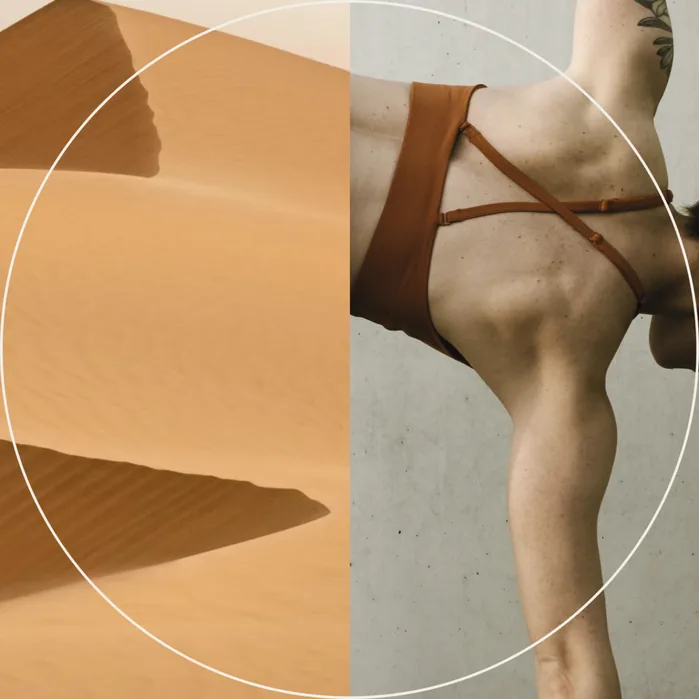 Sage brand photography — desert dunes and a back arch beneath a golden-ratio overlay
